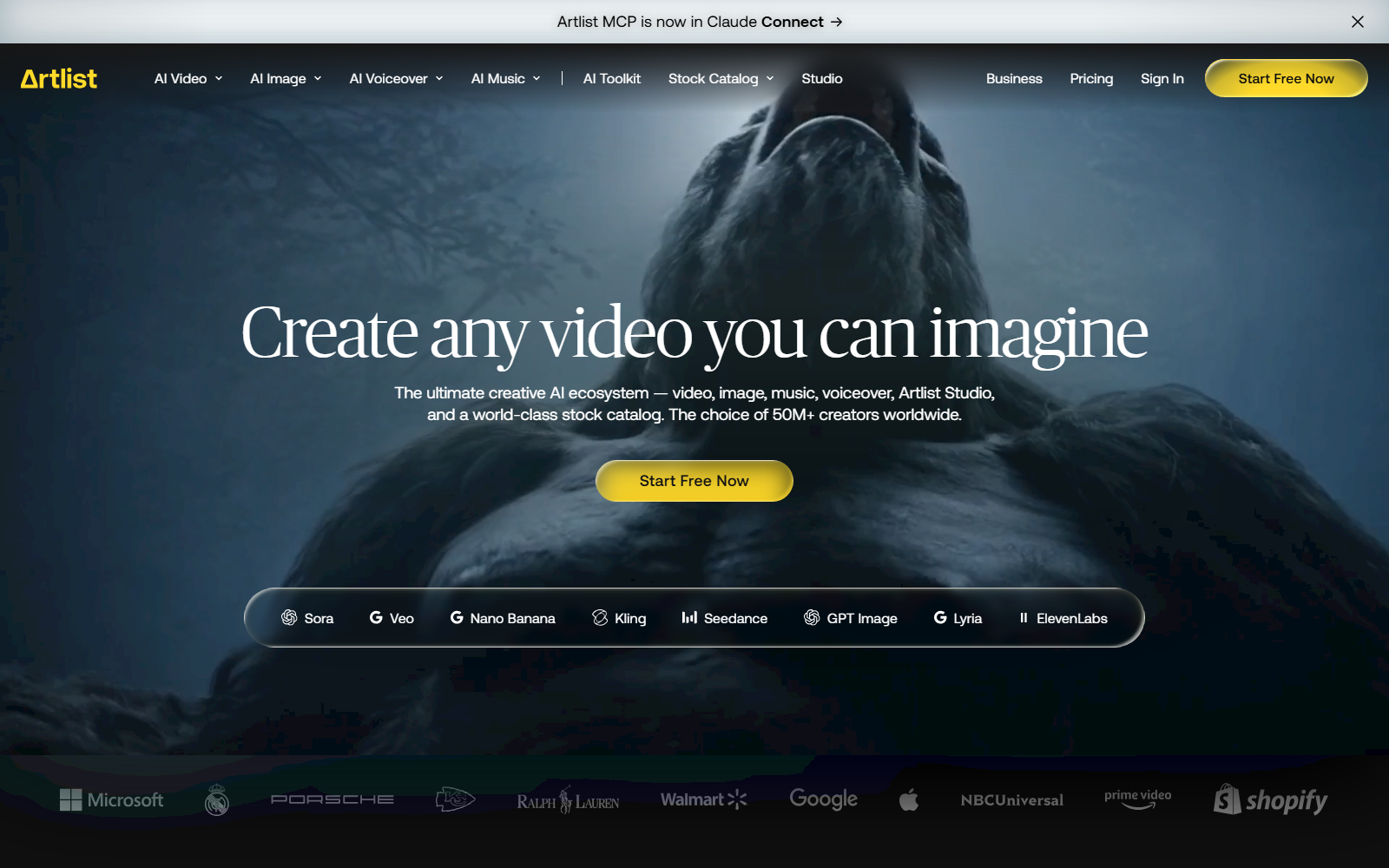 artlist homepage screenshot, captured 2026-07-28
