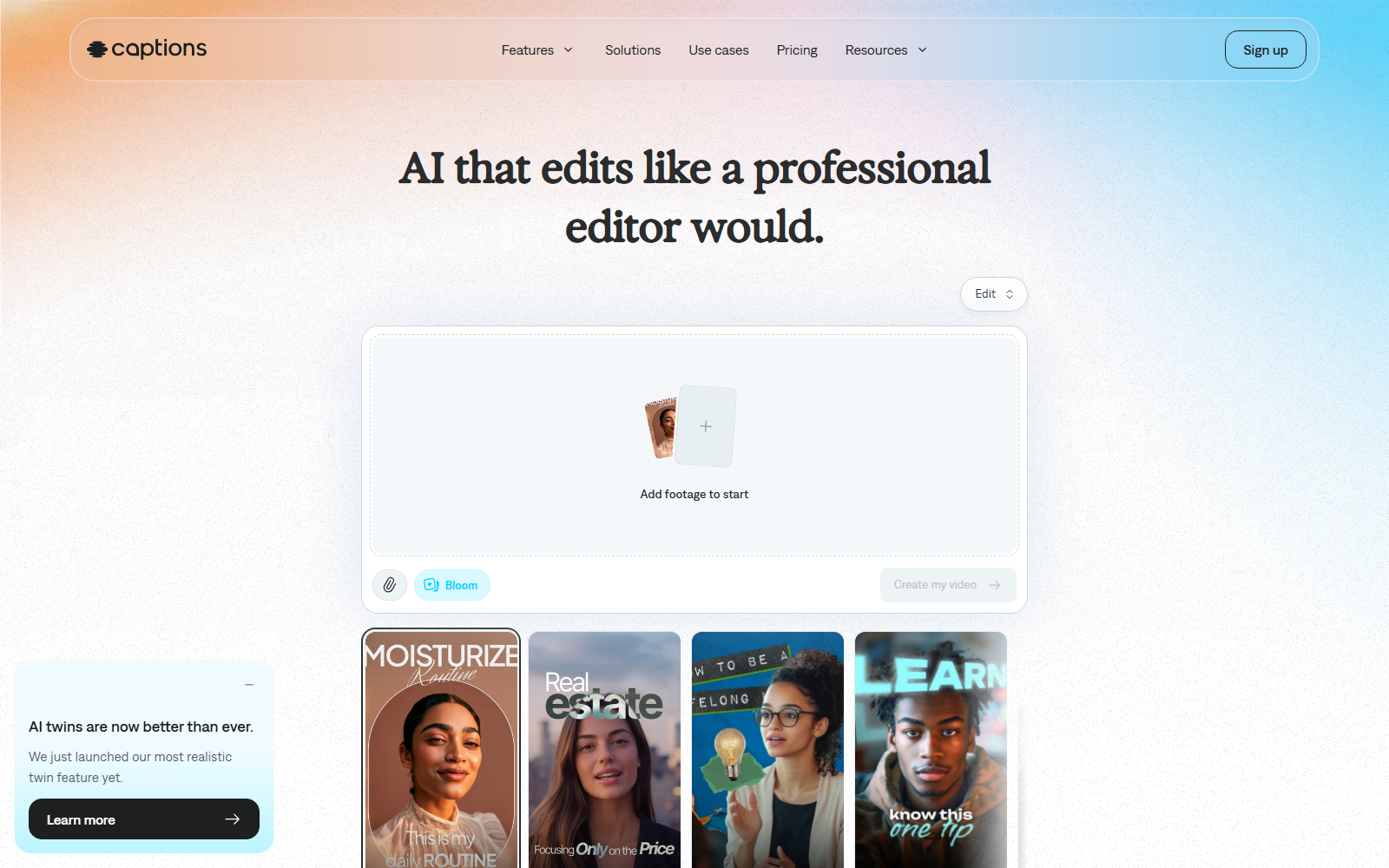 Captions (captions.ai) homepage