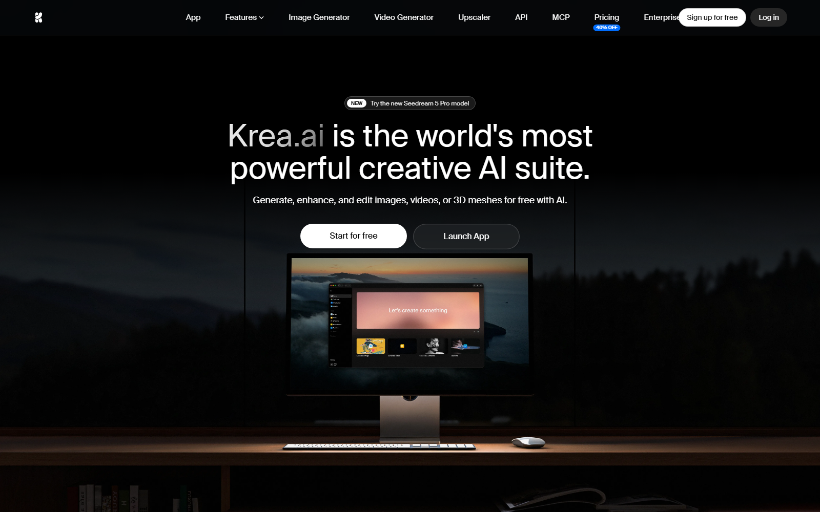 Krea homepage screenshot, captured for this comparison