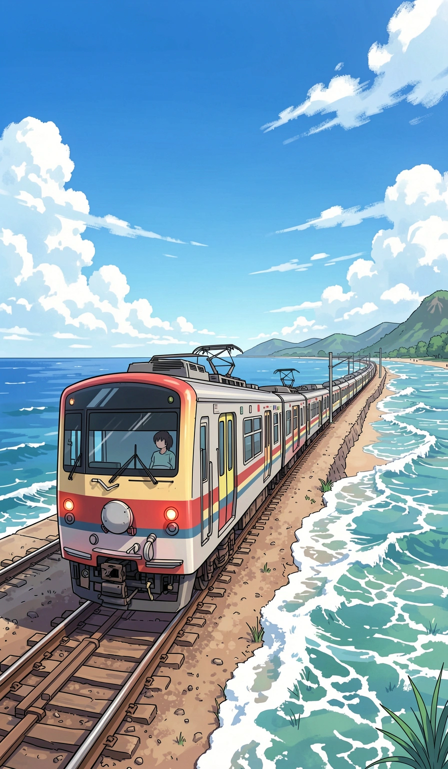 anime wallpaper — ocean train 1 (free download)
