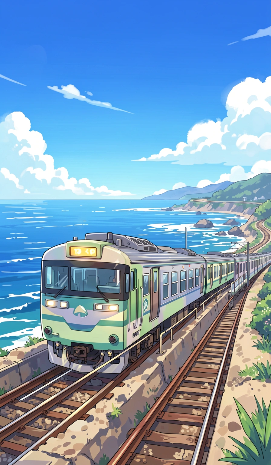 anime wallpaper — ocean train 2 (free download)