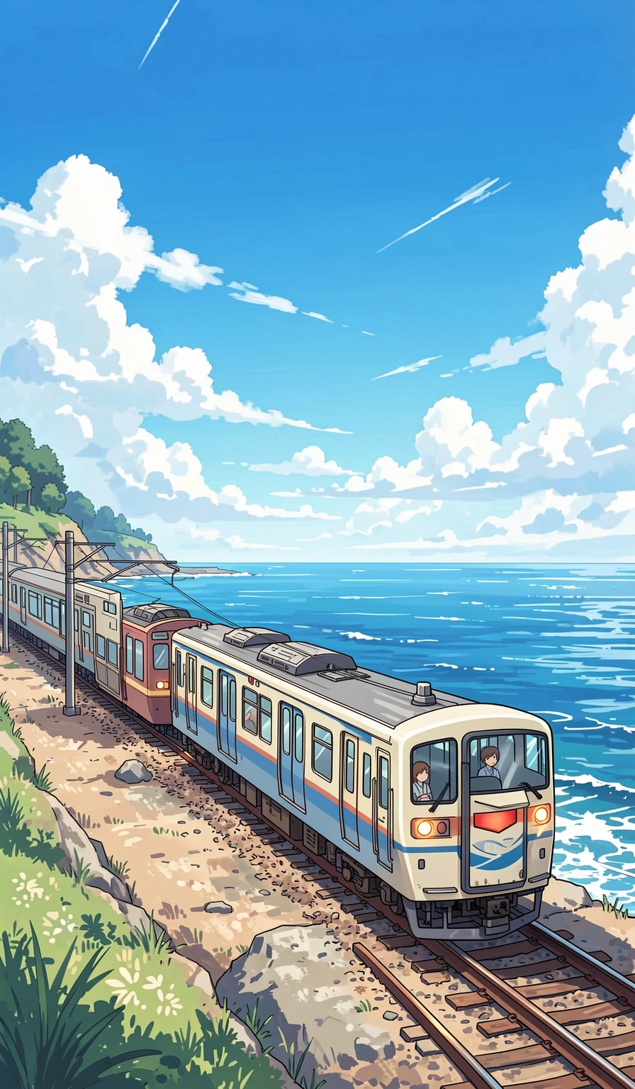 anime wallpaper — ocean train 3 (free download)