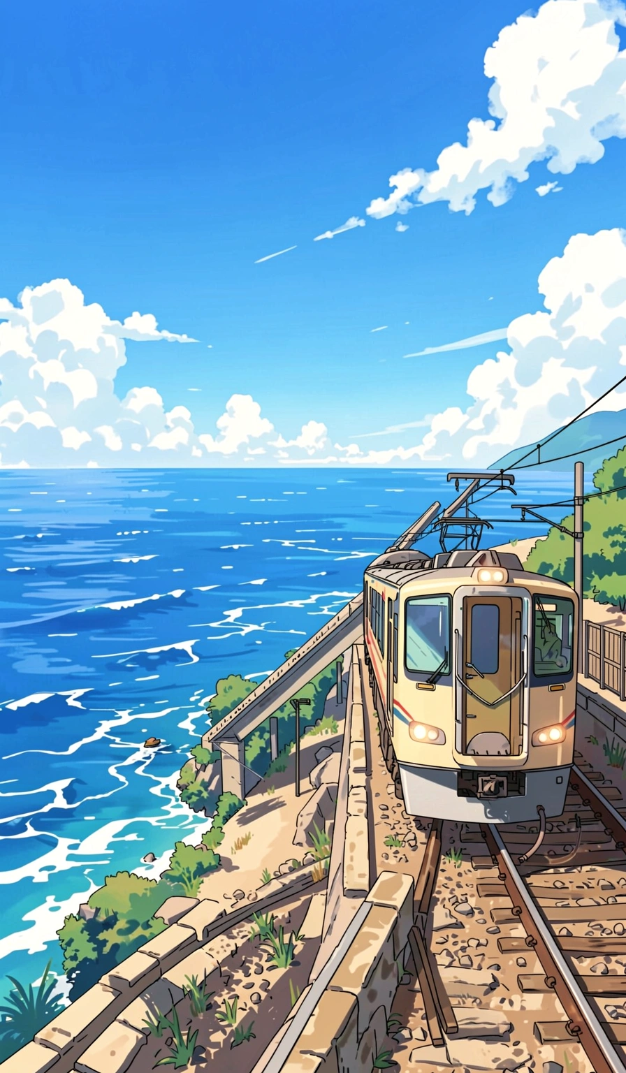 anime wallpaper — ocean train 4 (free download)