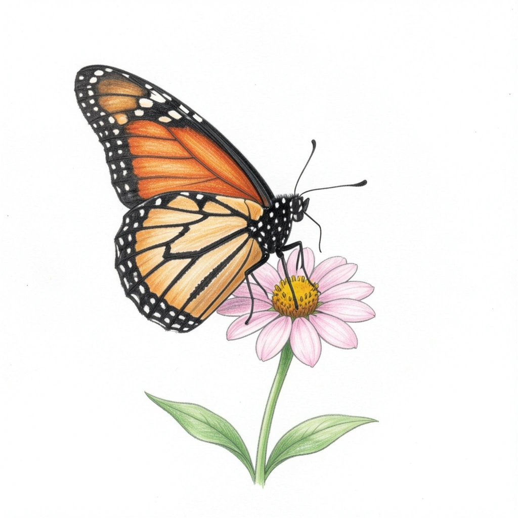 butterfly drawing — monarch color 1 (free download)