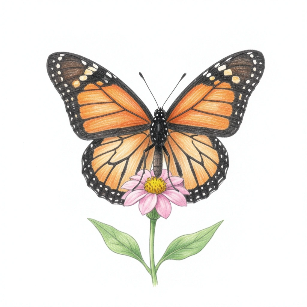 butterfly drawing — monarch color 2 (free download)