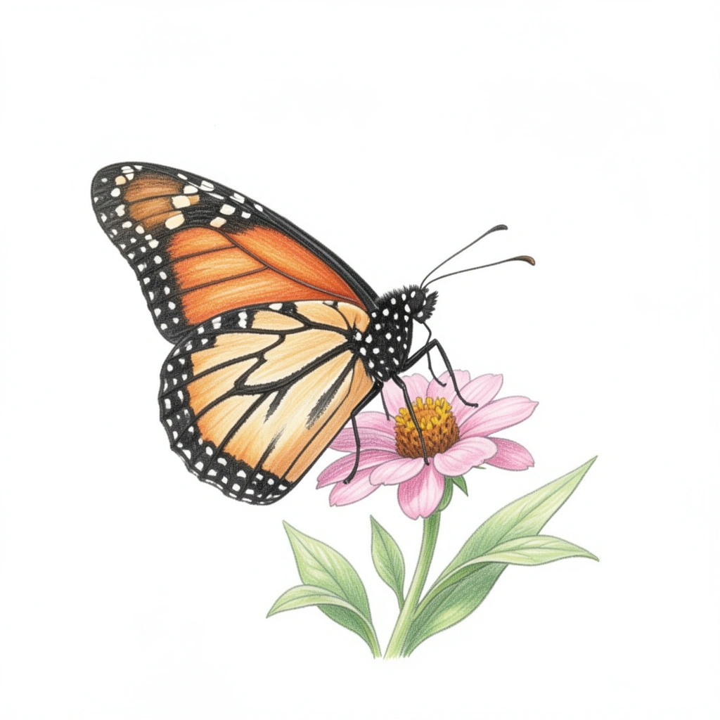 butterfly drawing — monarch color 3 (free download)