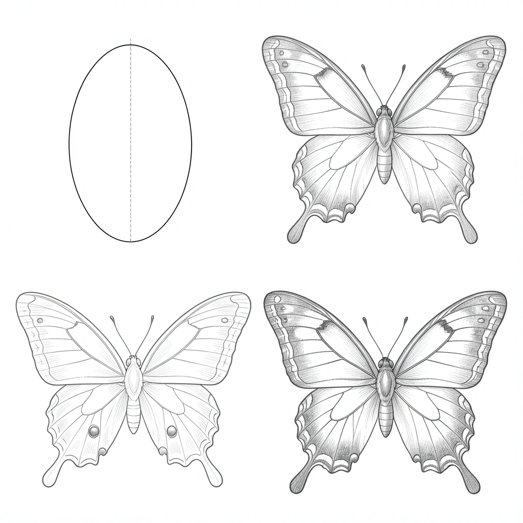 butterfly drawing — sketch steps 2 (free download)