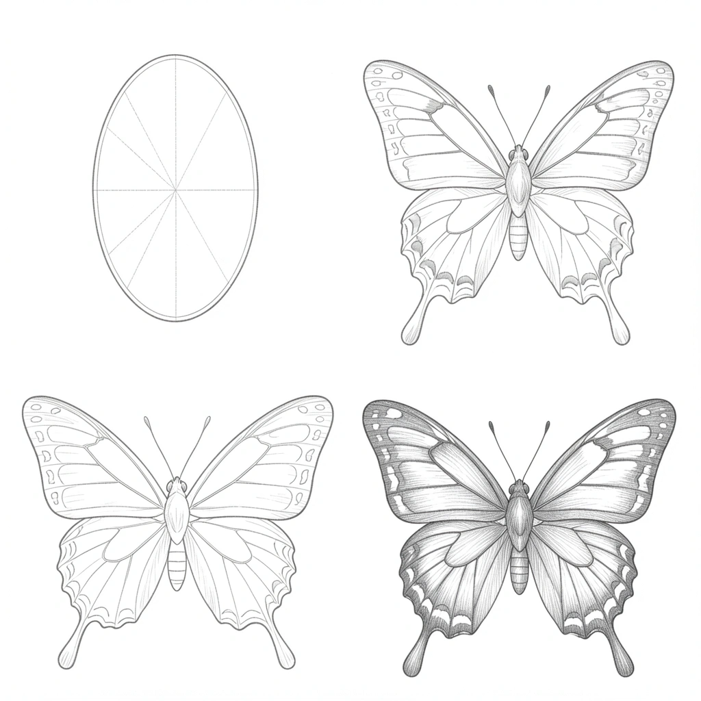 butterfly drawing — sketch steps 3 (free download)