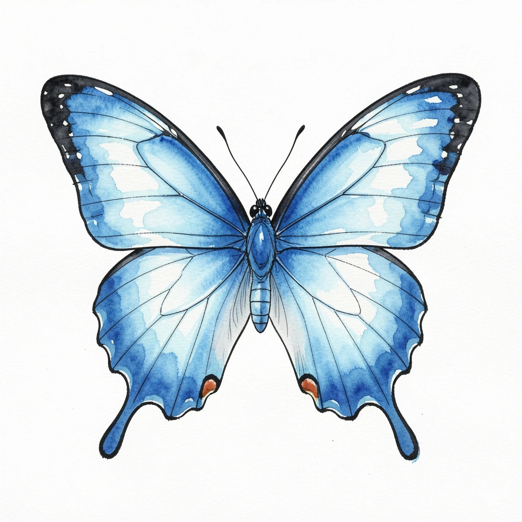 butterfly drawing — watercolor blue 1 (free download)