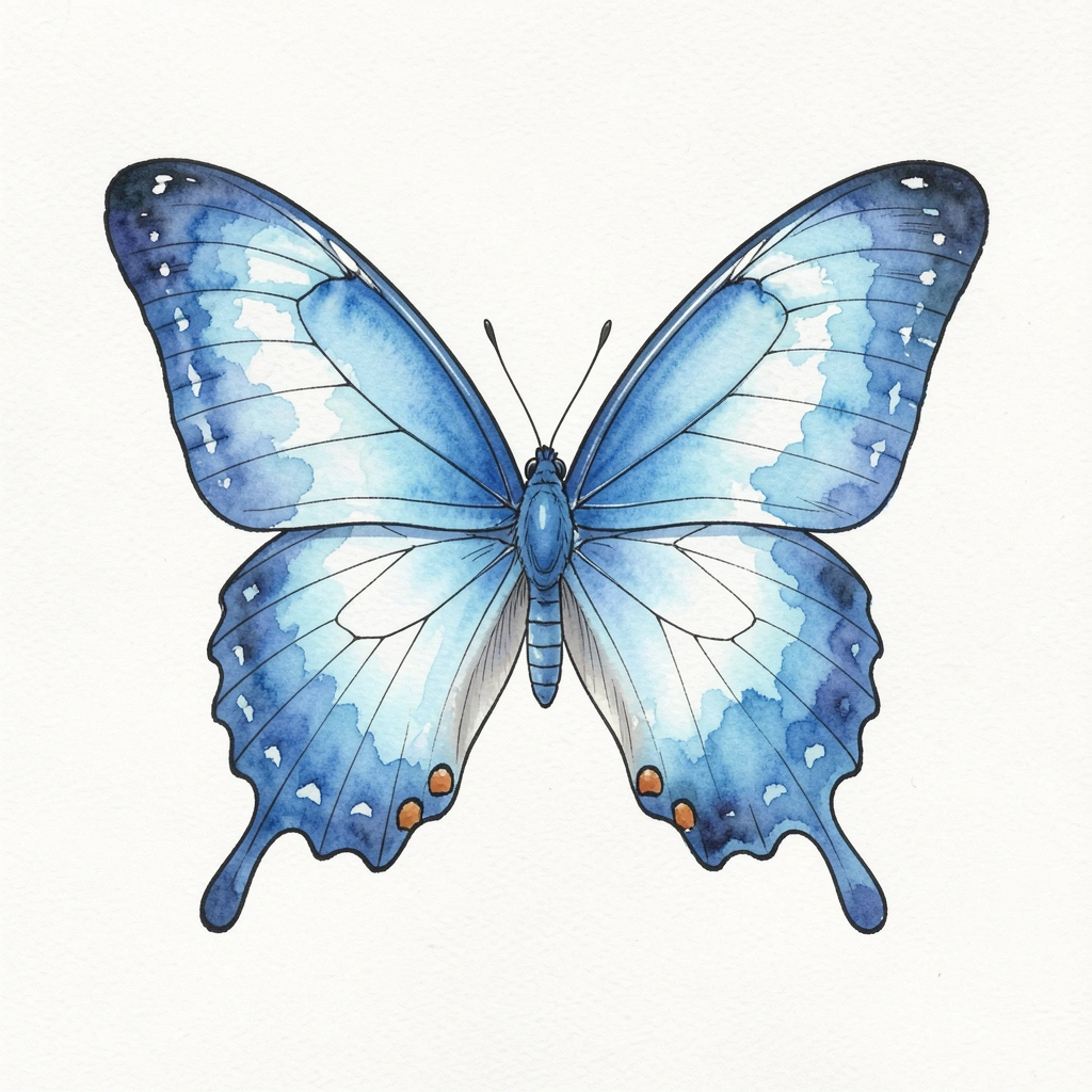 butterfly drawing — watercolor blue 2 (free download)