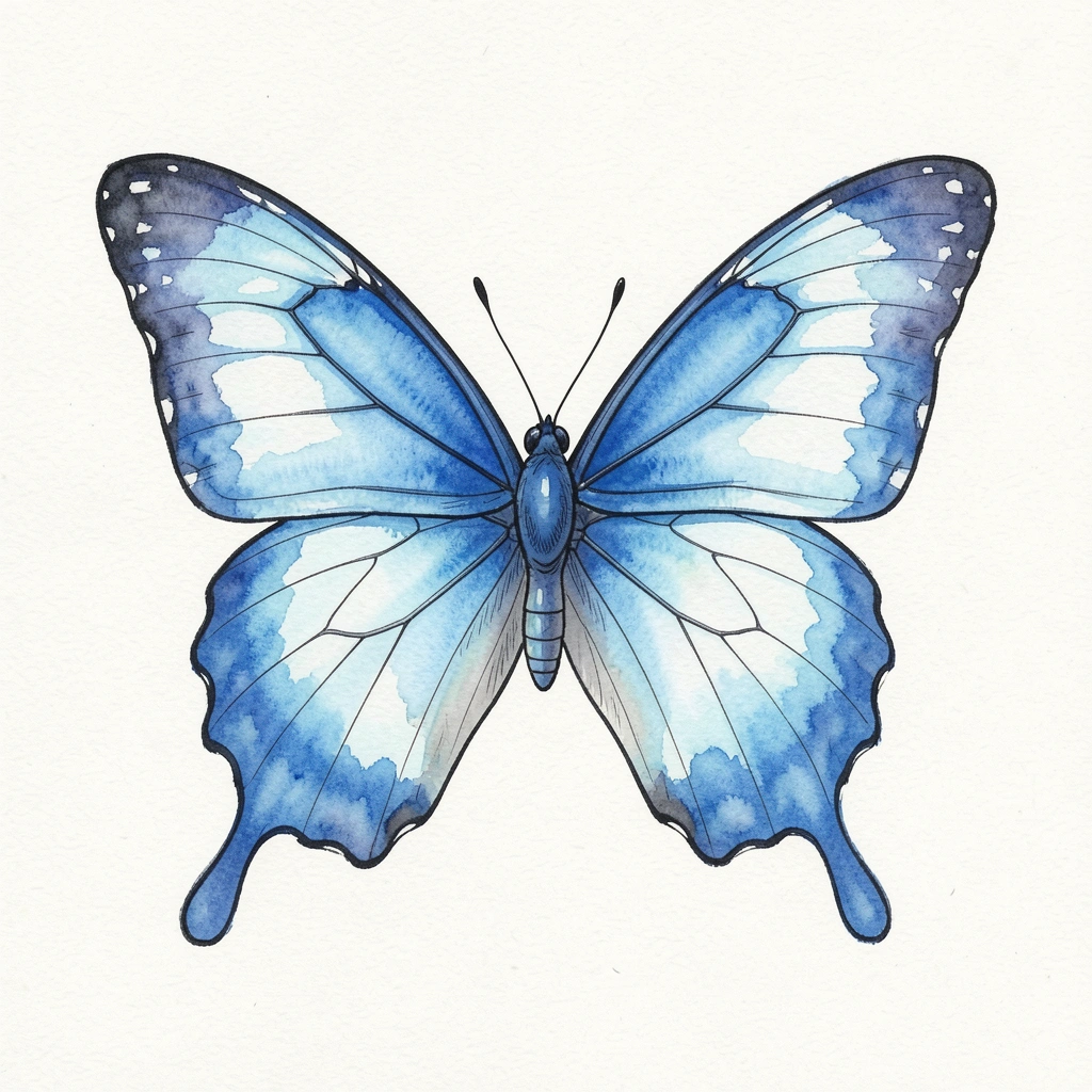 butterfly drawing — watercolor blue 3 (free download)