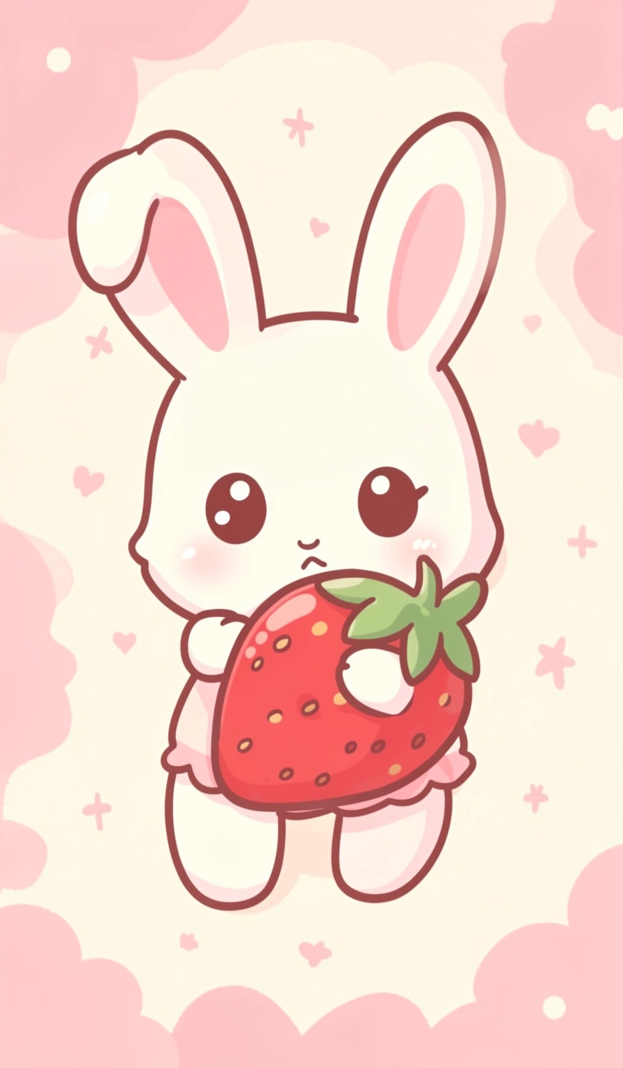 kawaii wallpaper — bunny strawberry 3 (free download)