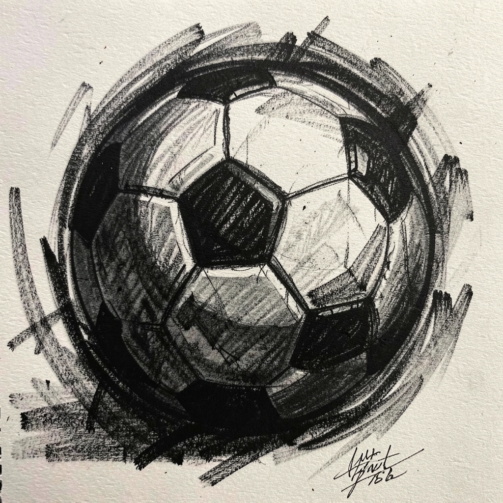 soccer ball drawing — charcoal dramatic 3 (free download)