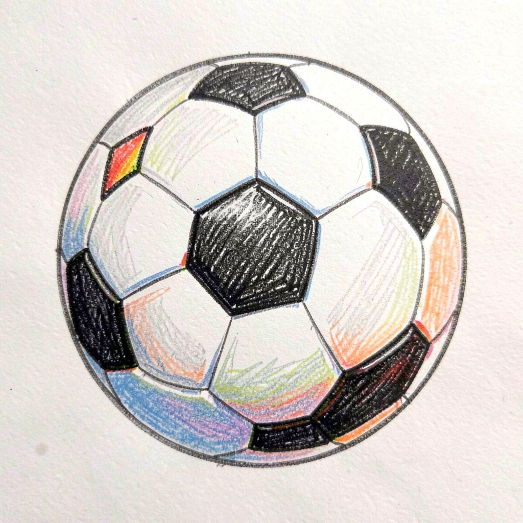 soccer ball drawing — colored pencil 3 (free download)