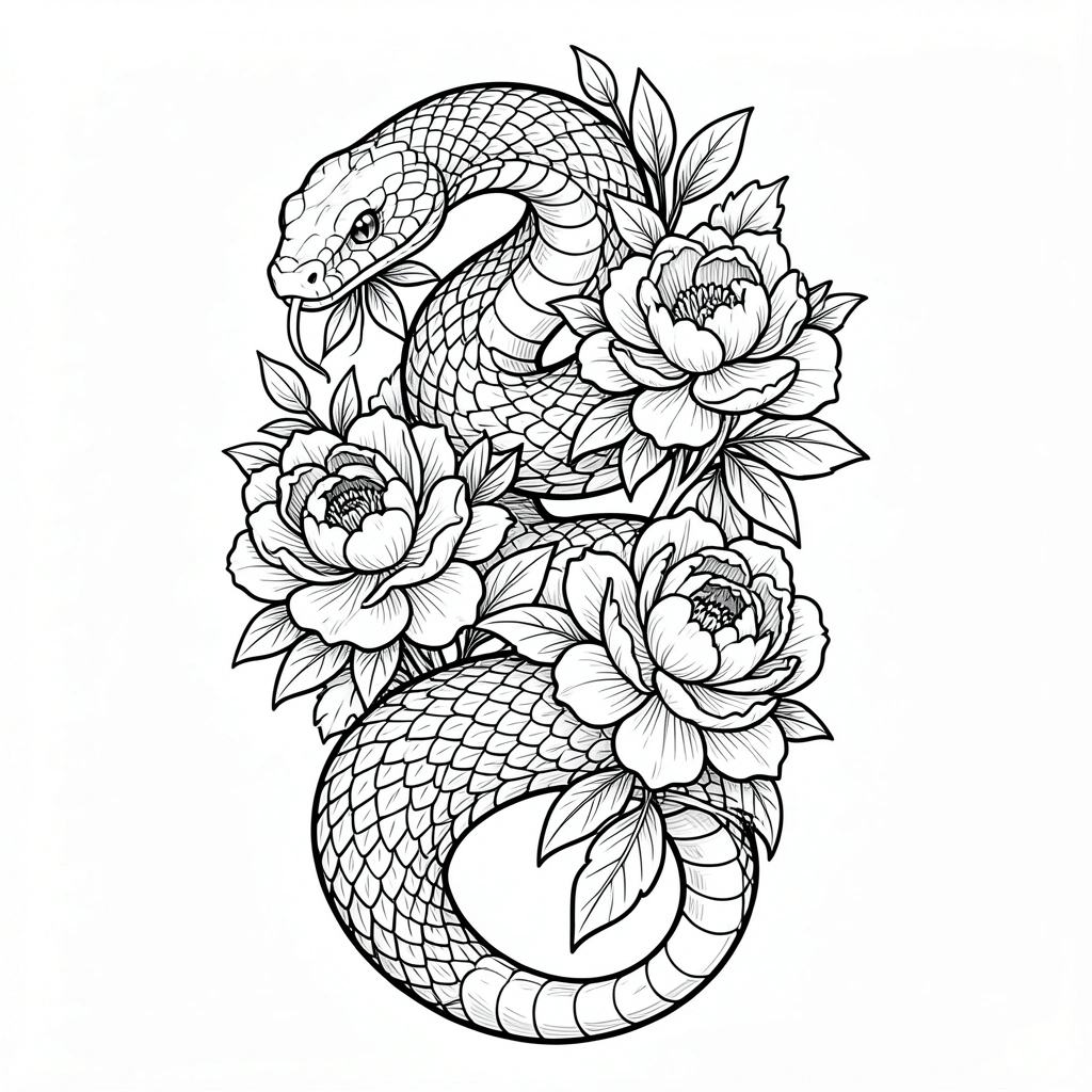 tattoo ideas for women — snake peonies 1 (free download)