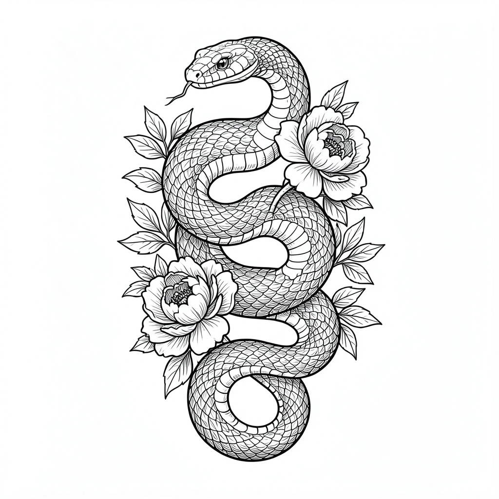 tattoo ideas for women — snake peonies 2 (free download)
