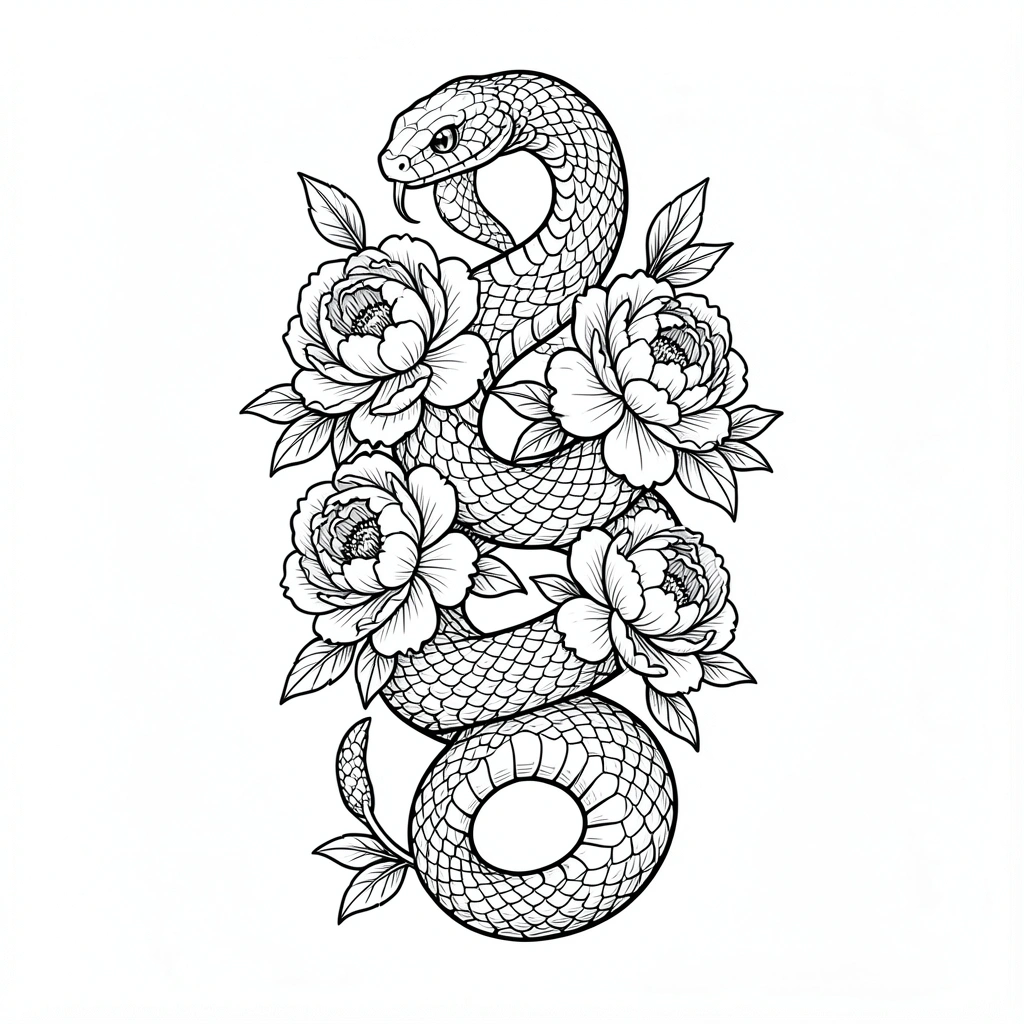 tattoo ideas for women — snake peonies 3 (free download)