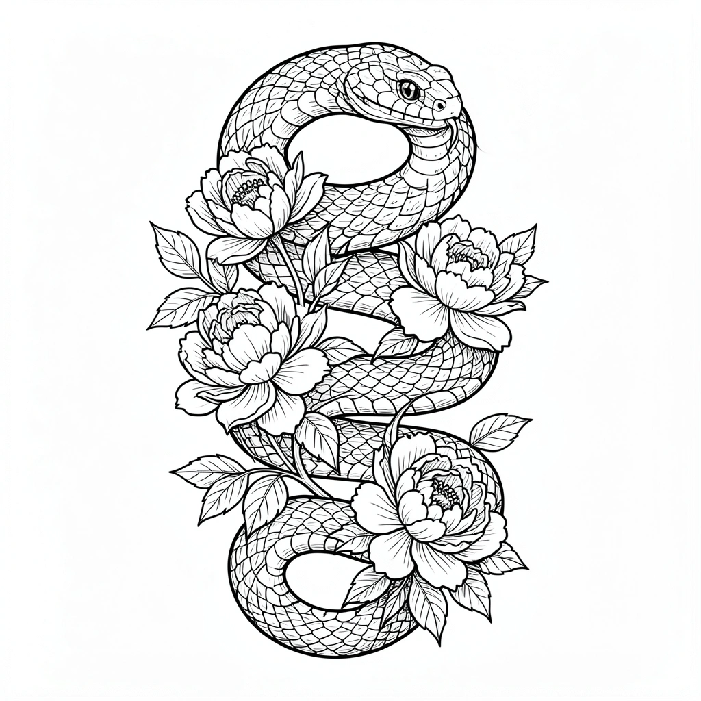 tattoo ideas for women — snake peonies 4 (free download)